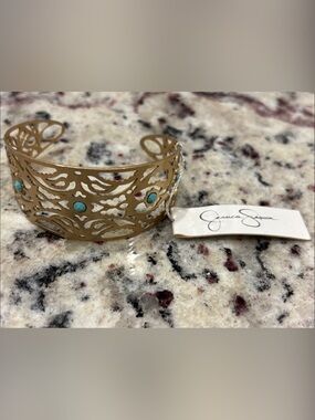 Jessica Simpson Gold Filigree Cuff with Turquoise Stones